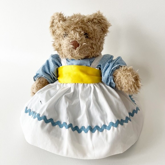 Vtg Build A Bear Teddy Bear 16" Plush Curly Fur Leather Paws Prairie Dress Apron - Picture 1 of 11